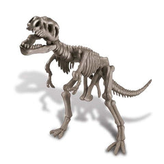 Gray T-Rex dinosaur figure with skeletal structure, visible ribs, and teeth, designed for educational purposes.