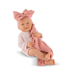 ASI Dolls - Matti 40cm con mono de punto rosa - Muñeca de vinilo español - 3+ años