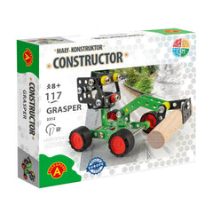 Alexander Maly Constructor Grasper set box with metal parts and wheels, suitable for ages 8+, STEM-themed.