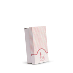 Pink checkered gift box with "Así Colección" logo in pink on front, tilted slightly backwards.
