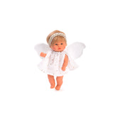 Asi Dolls Bomboncín Guardian Angel plush doll with wings and a white dress, 20 cm tall, blonde hair with headband.
