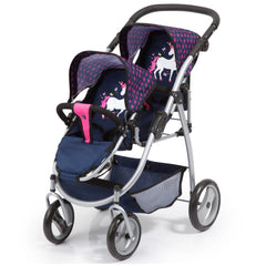 BAYER DESIGN - Twin Pram Unicorn Blue Pink - Dolls Playsets Toy Figures