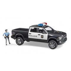 Black and white police pick-up truck with police officer figurine, featuring realistic light and sound bar.