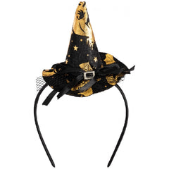 Carnival Toys - Black Witch Mini Hat With Gold Decorations For Dress Up Fun - Pretend Professions And Role Playing
