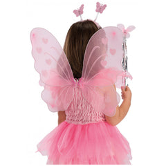 Carnival Toys - Pink Butterfly Girl Dress Up Set With Wings Headband And Wand - Pretend Professions And Role Playing