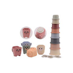 Johntoy - Cubo Apilable de Plástico Biodegradable y Tazas de Baño - Juguetes de Actividad para Bebés