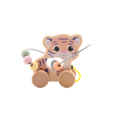 Johntoy - Los Animales Rodantes de Madera Wildies de la Familia con Pista de Perlas - Juguetes de Empujar y Tirar