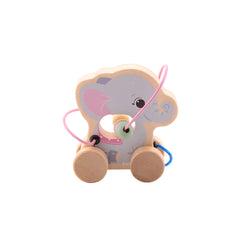 Johntoy - Los Animales Rodantes de Madera Wildies de la Familia con Pista de Perlas - Juguetes de Empujar y Tirar