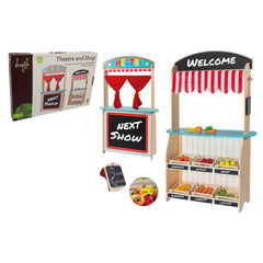 Johntoy - Wooden 2 In 1 Theatre And Shop With Accessories - Pretend Professions & Role Playing