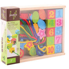 Johntoy - Set de Bloques de Madera con Cuerda en Caja de Almacenamiento - Juguetes de Actividad para Bebés