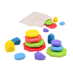 Johntoy - Wooden Rainbow Stacking Rocks - Sorting & Stacking Toys