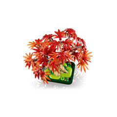 LEGO® Botanicals Japanese Red Maple Bonsai Tree with vibrant red and orange leaves, set in a dark green pot, showcasing intricate details.