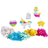 Colorful LEGO® Classic Magical Transparent Box construction set featuring transparent bricks, including hearts, a unicorn, and playful figures.