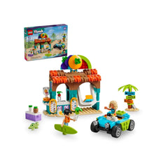 LEGO Friends Beach Smoothie Stand set with a colorful smoothie stall, beach buggy, two mini-dolls, and tropical elements.