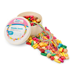 New Classic Toys - Perlas de Enhebrar - 230 Piezas y 4 Cuerdas - Artes y Manualidades