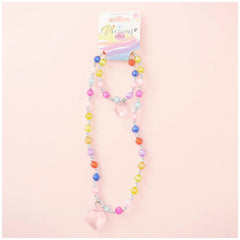 Nice - Colorful Hearts Necklace And Bracelet Set - Jewelry