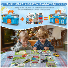 RS Toys - Pista Pit Stop 2 en 1 Garaje Portátil y Pista de Lanzamiento - Vehículos de Juego