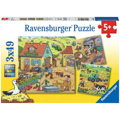 Ravensburger - Mucho Sucediendo en la Granja - 3x49 Piezas - Rompecabezas