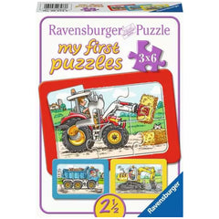 Ravensburger - Mis Primeros Rompecabezas - Excavadoras, Tractores y Camiones de Volteo - 3X6 Piezas - Rompecabezas