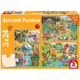 SCHMIDT SPIELE - Diversión de Dinosaurios 3x24 Piezas Rompecabezas para Niños - Rompecabezas