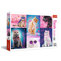 Trefl - 1000 Piece Puzzle - Neon Color Line Super Cats - Puzzles Age +14 - TRF10581
