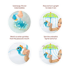 Yookidoo - Fill 'N' Rain Peacock Umbrella - Juguetes de Baño - 18 Meses+ - YKD40223