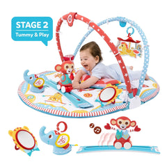 Yookidoo - Gymotion Circus Playland 3-in-1 Baby Gym for Ages 0 Months+ - Award-Winning Sensory Playmat with Motorised Magic Motion Track Mobile & Tummy Time Pillow