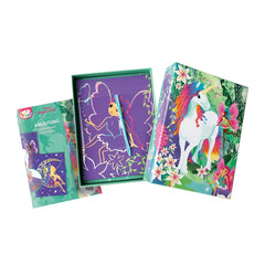 ARTISTA Scratch Pictures Set: 6 pcs featuring unicorn-themed notebooks and pencils for arts & crafts activities.