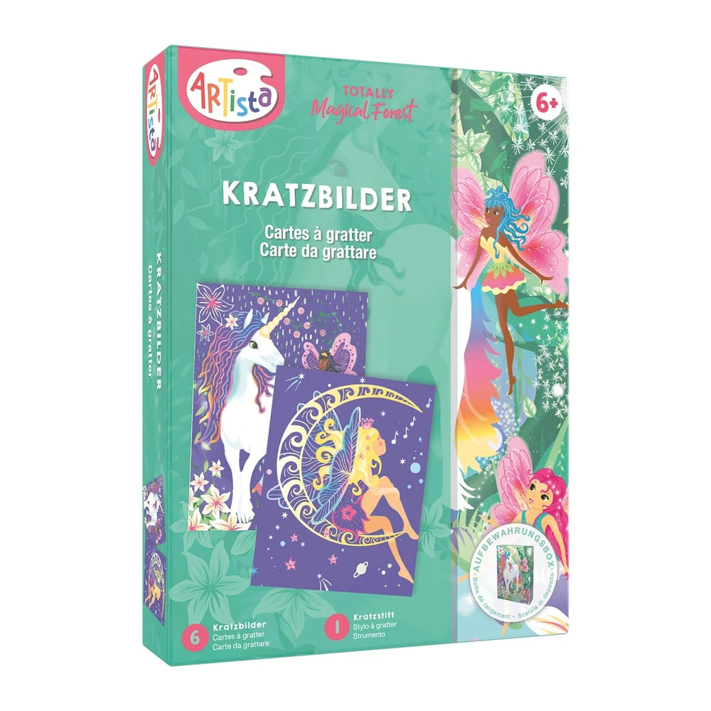 ARTISTA Scratch Pictures set featuring a fairy and unicorn design, perfect for arts and crafts activities.