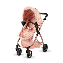 ASI Dolls Modern Mami 2 in 1 Stroller with pink canopy and quilted seat against a light background.