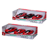 BBurago Race Play Ferrari 3 Car Gift Pack features three red die-cast toy cars in a red packaging with a transparent window.