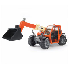 JLG 2505 Telehandler toy with orange body, black wheels, and extendable arm, ideal for imaginative play.