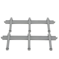 Gray plastic stanchions set for Bruder timber trailer, arranged in two rows on a white background.