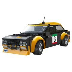 CaDA Blade Fiat Abarth 131 construction set features a yellow Lego car with black accents and clear headlights, showcasing de