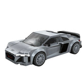 Cada Bricks 1:24 Audi R8 Coupe in silver features sleek design, metallic surfaces, transparent windows, and black matte wheel
