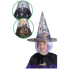 Carnival Toys - Sombrero de Bruja con Decoración Dorada para Niñas - Decoraciones Variadas de 30 cm - Profesiones de Imaginación y Juego de Roles