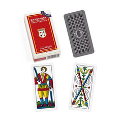 Dal Negro Bresciane Pro Cards N.89 in a glossy red and white cardboard box featuring 52 colorful playing cards.