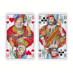 Dal Negro French-Suited Pattern Playing Cards featuring a regal figure in red and gold attire with a blue hat and sword.