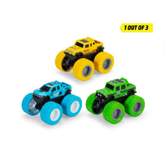 Dickie Monster Truck Play Vehicle in blue, yellow, and green, featuring rubber wheels and detailed plastic components.