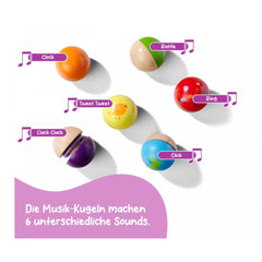 Eichhorn Wooden Music Balls set of 6, featuring colorful spheres that produce different sounds, ideal for baby activities.