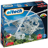 Eitech Army Helicopter construction set toy in glossy blue packaging with a metallic silver helicopter and visible stickers.