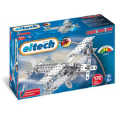Eitech biplane propeller plane construction set in blue cardboard box with clear window, featuring 170 pieces and model airpl