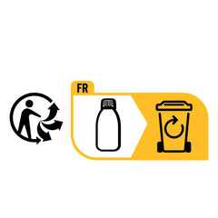 Profi-Aqua-Liquid Yellow professional makeup in a plastic bottle with recycling symbol and arrow on a black foreground.