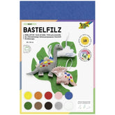 Folia Basic Bastelfilz Craft Felt kit features a gray dinosaur, pink fish, green plant, and white cloud on blue packaging.