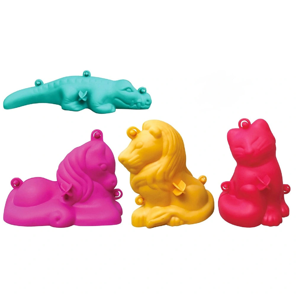 Gowi 3D Creative Shapes beach toys set of 3, featuring glossy pink, yellow, and red plastic shapes.