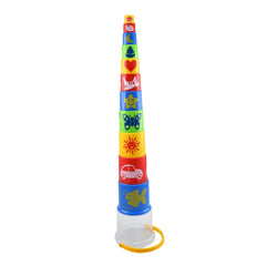 Gowi - Giant Pyramid Standard - 11 Pieces In A Bucket - Sorting & Stacking Toys
