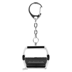 Omega IV White Gondola keychain with a black and white rectangular design, silver metal ring, and leather strap.