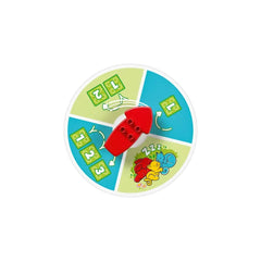 Colorful spinner from LEGO® DUPLO® Hopsy’s Castle Game featuring numbers, playful arrows, and cute animal illustrations.