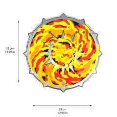 Liontouch Flame Shield with metallic finish, featuring a central yellow and red flame design against a white background.