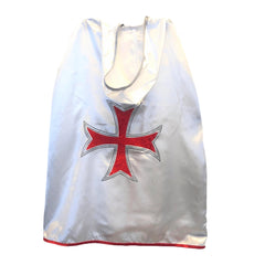 Liontouch Maltese Cape featuring a red cross on a smooth, metallic-looking fabric with a white background.